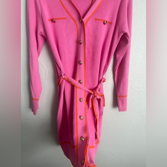 Pink Queen Women's Long Sleeve Button Down Sweater Dress with Belt Size Medium - Picture 6 of 11